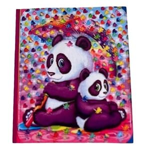 Lisa Frank Sticker Rainbow Panda & Baby Hearts Paint Glitter Sparkles 1.75x1.25"
